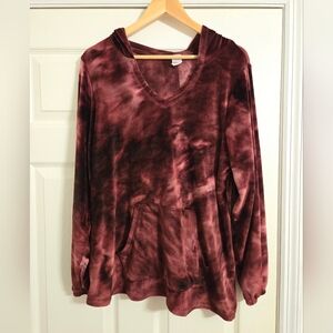 LIVI Velour Long-Sleeve V-Neck Hoodie maroon dark Pink Dye size 14/16
